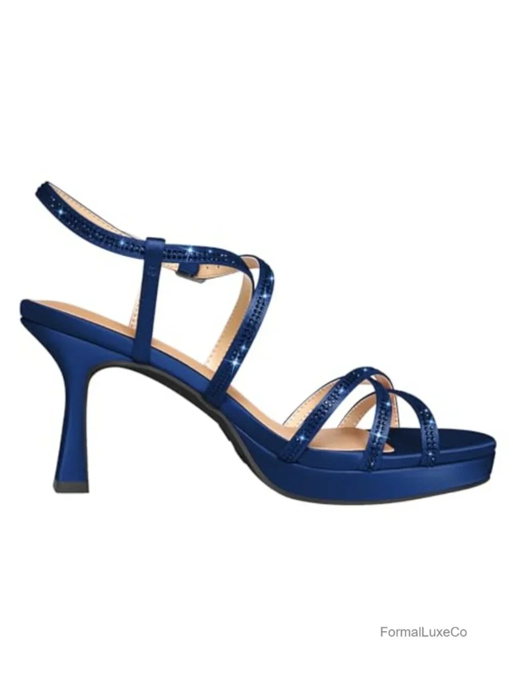 Platform High Heels Block Chunky Strappy Rhinestone Open Toe Ankle Strap Dress